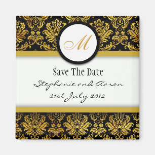 Aimant Monogramme Damas noir et or Enregistrer la date