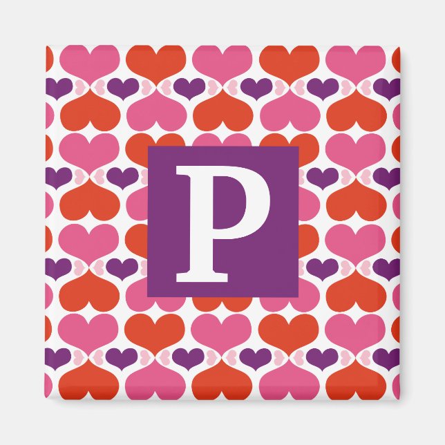 Aimant Monogramme de courtepointe Valentine Hearts (Devant)
