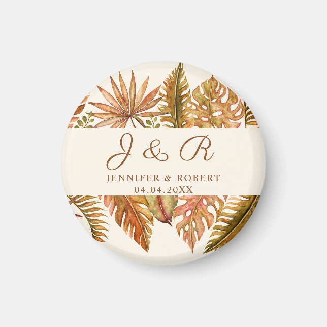 Aimant Monogramme de feuillage d'automne rustique Mariage (Devant)