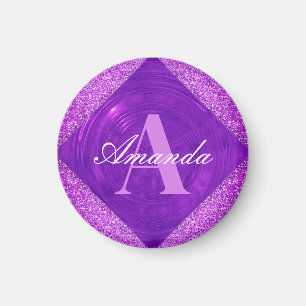 Aimant Monogramme de fille à Parties scintillant violet m