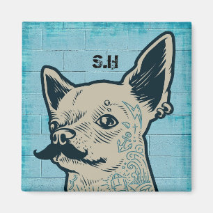 Aimant Monogramme de graffiti Mustache Chihuahua