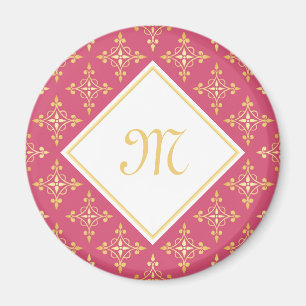 Aimant Monogramme de luxe rose et or Quatre Floral