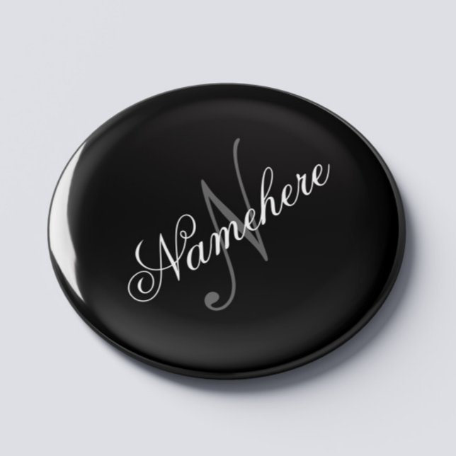 Aimant Monogramme de nom noir et blanc personnalisé uniqu (Créateur téléchargé)