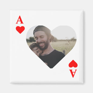 Aimant monogramme de photo de coeur de poker moderne pers