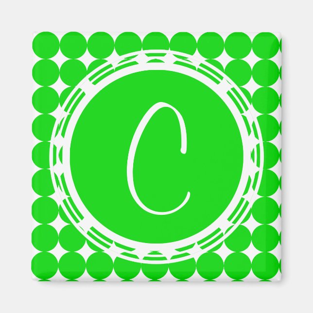 Aimant Monogramme de point de polka vert (Devant)