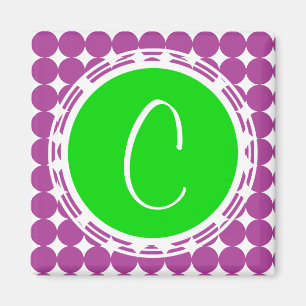 Aimant Monogramme de point Polka vert et violet