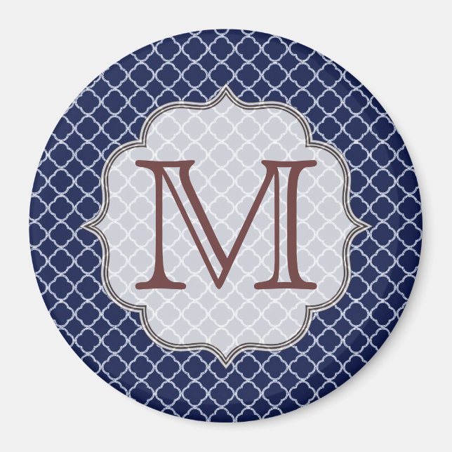 Aimant Monogramme de quarterfoil bleu marine (Devant)
