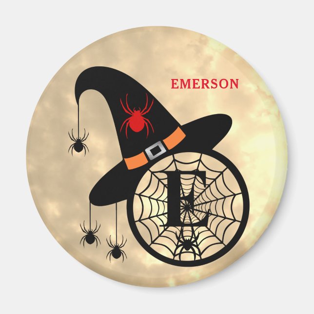 Aimant Monogramme E Halloween Ciel Sorcière Araignées Nom (Devant)