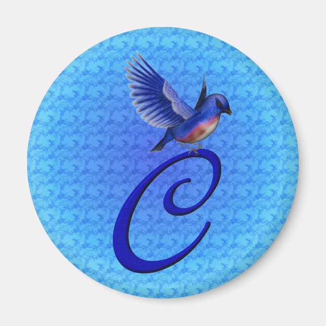Aimant Monogramme élégant initial C Bluebird (Devant)