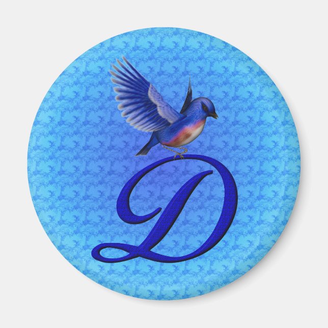 Aimant Monogramme élégant initial D Bluebird (Devant)
