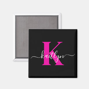 Aimant Monogramme élégant noir rose vif écriture