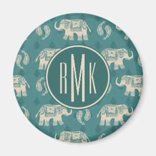 Aimant Monogramme Elephant Turquoise Caravan Motif