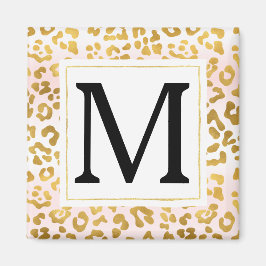 Aimant Monogramme Empreinte de léopard blanc rose or