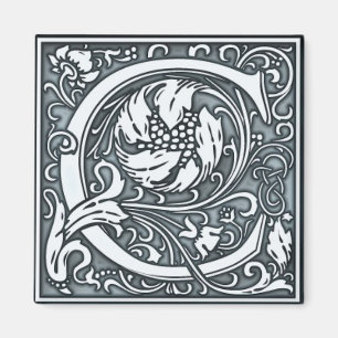 Aimant monogramme en argent florissant -C