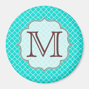 Aimant Monogramme en latte du quart turquoise
