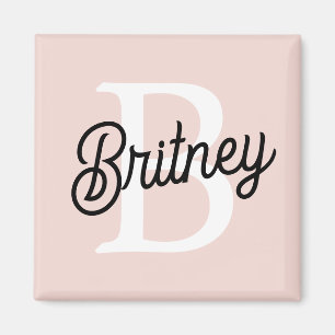 Aimant Monogramme et nom personnalisé moderne Pastel Pink