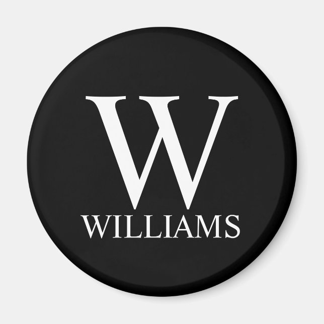 Aimant Monogramme et nom personnalisés en noir (Devant)