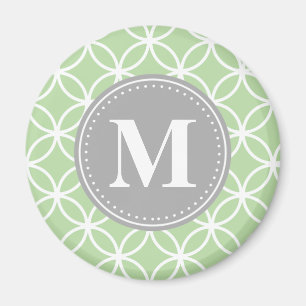 Aimant Monogramme gris vert à la menthe des cercles géomé