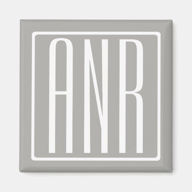 Aimant Monogramme initial | Blanc sur gris clair (Devant)