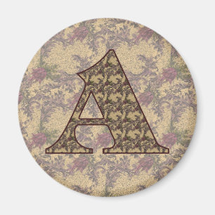 Aimant Monogramme Initiale A Élégant Floral Vintage