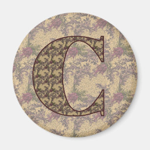 Aimant Monogramme Initiale C Élégant Floral Vintage