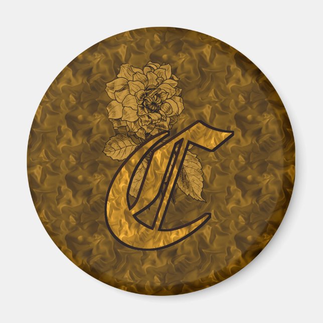 Aimant Monogramme Initiale C Fleur de Pivoine en Or (Devant)