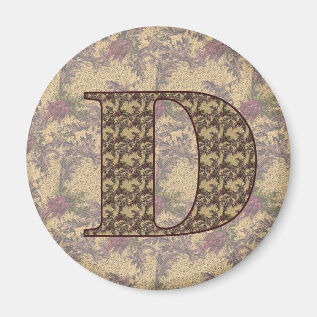 Aimant Monogramme Initiale D Élégant Floral Vintage (Devant)