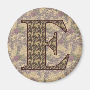 Aimant Monogramme Initiale E Élégant Floral Vintage