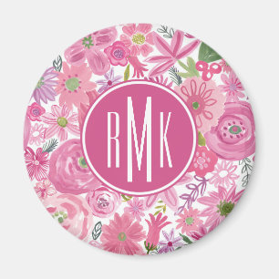 Aimant Monogramme Je fais Pink Aquarelle Motif Floral