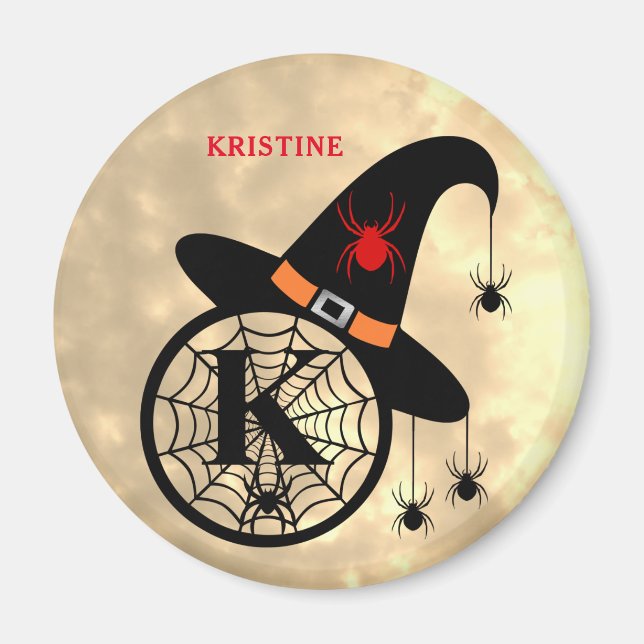 Aimant Monogramme K Halloween Ciel Sorcière Araignées Nom (Devant)