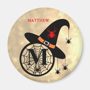 Aimant Monogramme M Halloween Ciel Sorcière Araignées Nom