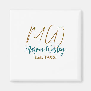 Aimant Monogramme marron bleu turquoise année d'estimatio