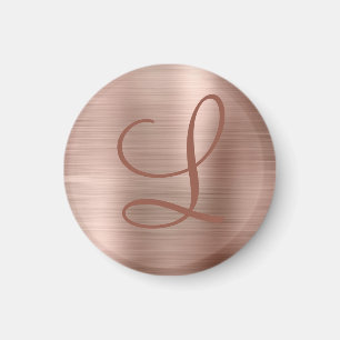 Aimant Monogramme métal brossé Chic Rose or initial
