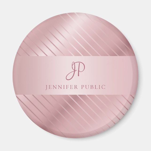 Aimant Monogramme Moderne Elegant Rose Modèle or (Devant)