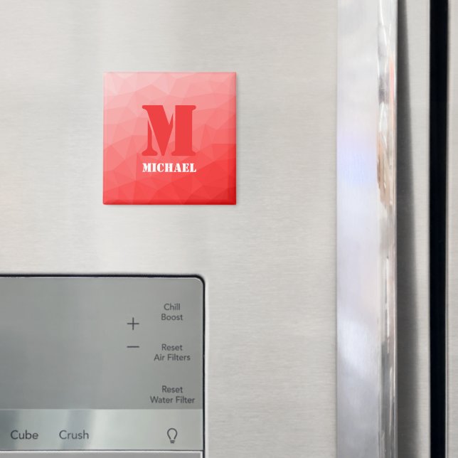 Aimant Monogramme motif de maillage géométrique rouge (In situ (réfrigérateur))
