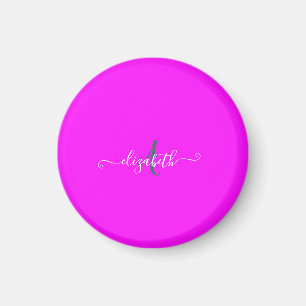 Aimant Monogramme néon fluorescent rose