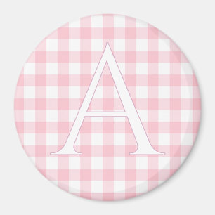 Aimant Monogramme personnalisé en vichy rose bébé
