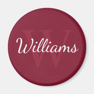 Aimant Monogramme personnalisé et nom Rouge bordeaux