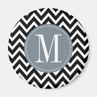 Aimant Monogramme personnalisé gris et noir Chevron