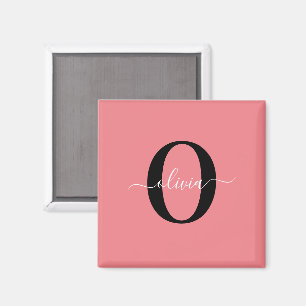 Aimant Monogramme personnalisé Nom de script noir blanc r