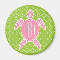 Monogramme Pink Sea Turtle Green Quatrefoil