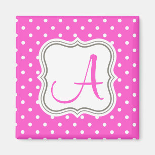 Aimant Monogramme pois rose nom initial glamor