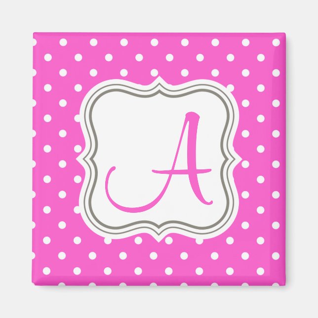 Aimant Monogramme pois rose nom initial glamor (Devant)