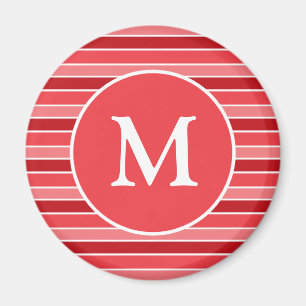 Aimant Monogrammé rayé de nuances de rouge et de blanc