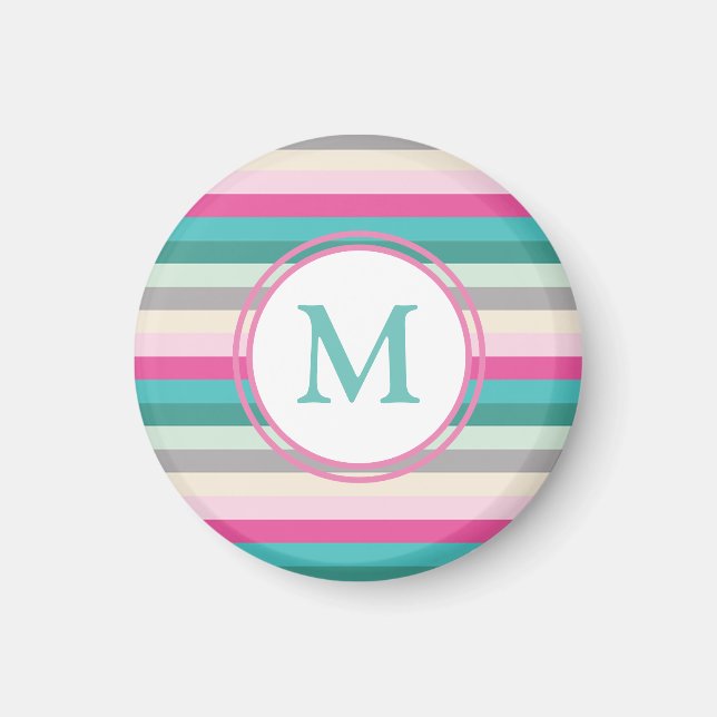 Aimant Monogramme Rose Bleu et Vert (Devant)