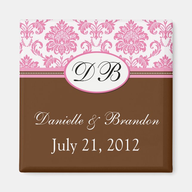 Aimant Monogramme rose et Brown magnétique Mariage damass (Devant)