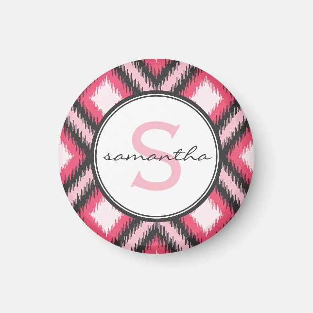Aimant Monogramme rose Ikat (Devant)