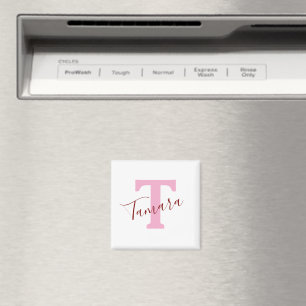 Aimant Monogramme Rose Nom Personnalisé