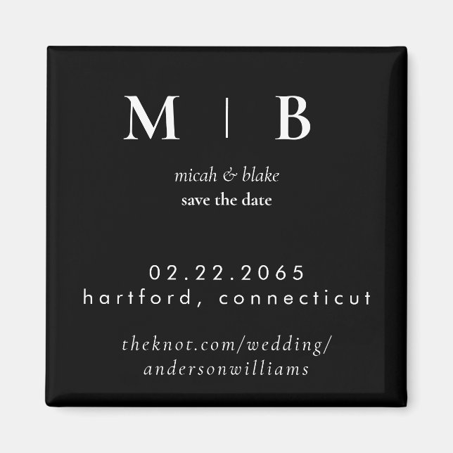 Aimant Monogramme simple B/W Mariage Enregistrer la date  (Devant)