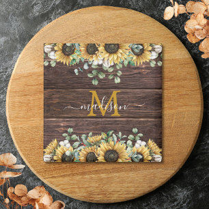 Aimant Monogramme Tournesol Jaune Eucalyptus Bois Brun